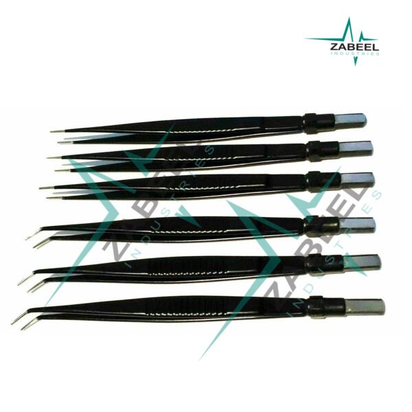 6 X Bipolar European Forceps 22cm 3 STR & 3 CVD - Tip 1mm Electro Surgery CE