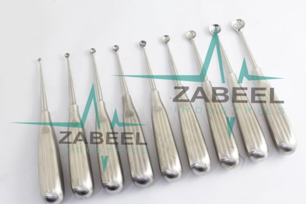 Bruns Curette Bone Curette Bundle Straight 17 cm Fig 000-6 9 PCs Set Silver By ZaBeel Industries