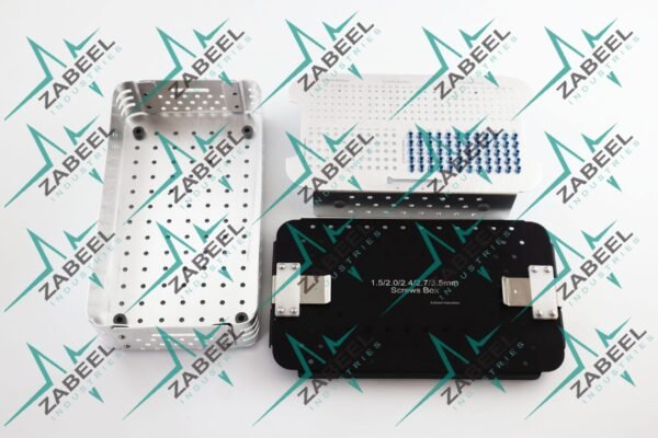 1.5mm, 2.0mm, 2.4mm, 2.7mm, & 3.5mm Cortical Titanium Screws Box, Rack, Sterilization Case Almunium By ZaBeel Industries