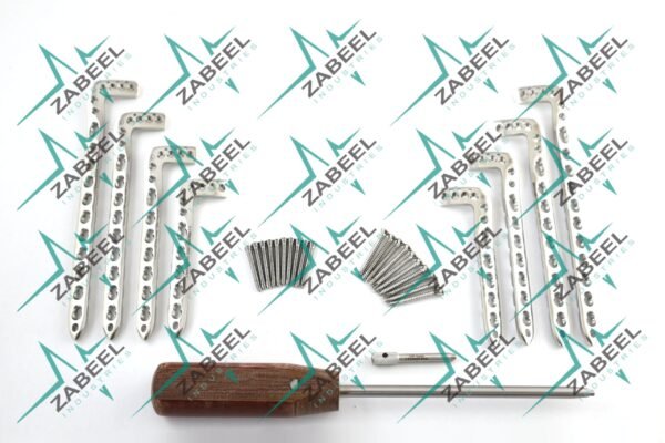 3.5mm LCP Anterolateral Distal Tibia Plates & Locking Cortical Screws, Locking Sleeve + Screws Driver Set of 130PCs by ZaBeel Industries