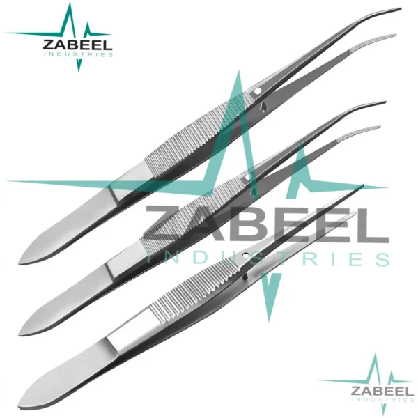 3 Pcs Eye Dressing Forceps 4″ Serrated Straight, Half & Full Curved By ZaBeel Industries