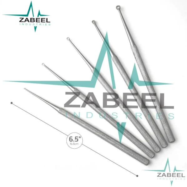 5 Buck Ear Curettes 6.5″ Straight Sharp Size #00, #0, #1, #2, #3 By ZaBeel Industries