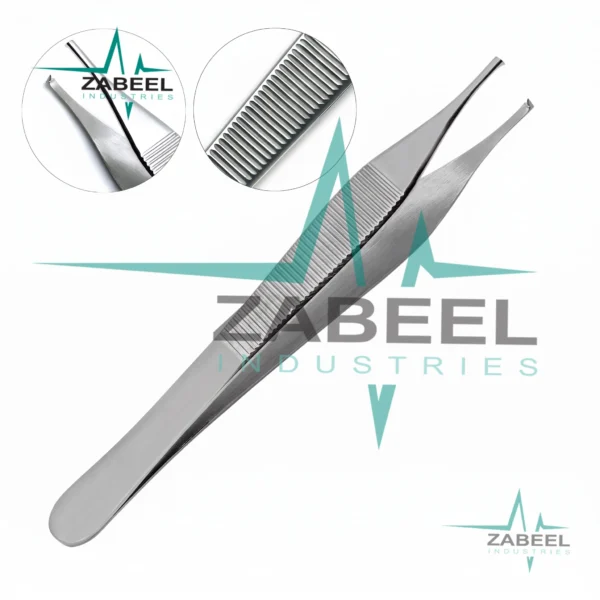 Adson Tissue Forceps 1×2 Rat Tooth 4.75″ Fine Point Straight By ZaBeel Industries