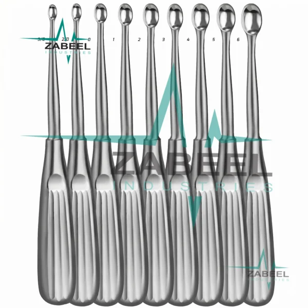 9 Pcs Spratt Brun Bone Curettes Set 6.5″ Oval Cups Size 3/0 – 6 By ZaBeel Industries
