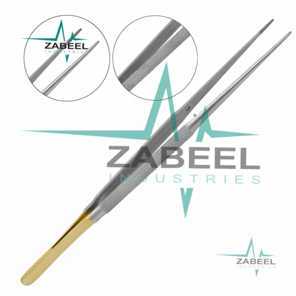 T/C Micro Suture Tying Forceps 5.5″ with Platform Gold Plated Handle By ZaBeel Industries