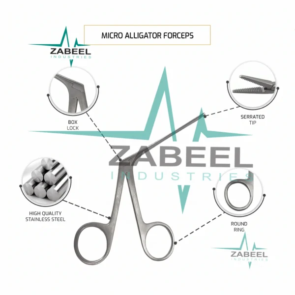 Micro Alligator Forceps 3.3″ Serrated Jaws  By ZaBeel Industries