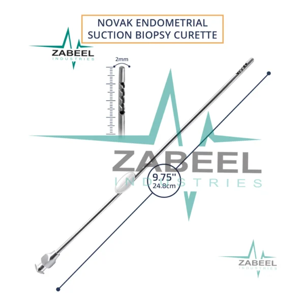 Novak Endometrial Suction Biopsy Curette 4mm 9 3/4″ with Luer Hub By ZaBeel Industries