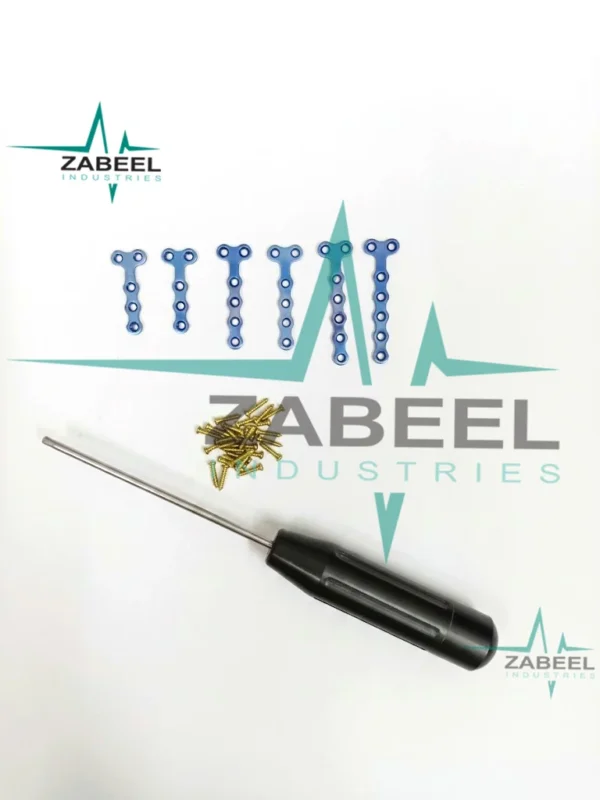 Maxillofacial 2.0MM T Plate 3-5 Holes Right & Left With Cross Head Screws 47 Pcs By ZaBeel Industries